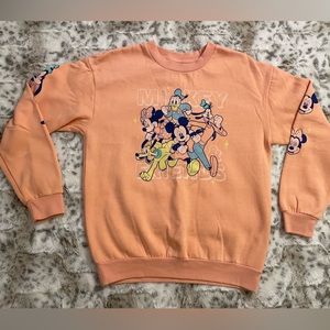 Retro Disney Mickey & Co Bright Neon Orange Pullover Crewneck Sweatshirt